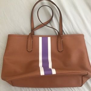 NEELY Brown Tote w/ Purple/White Stripe